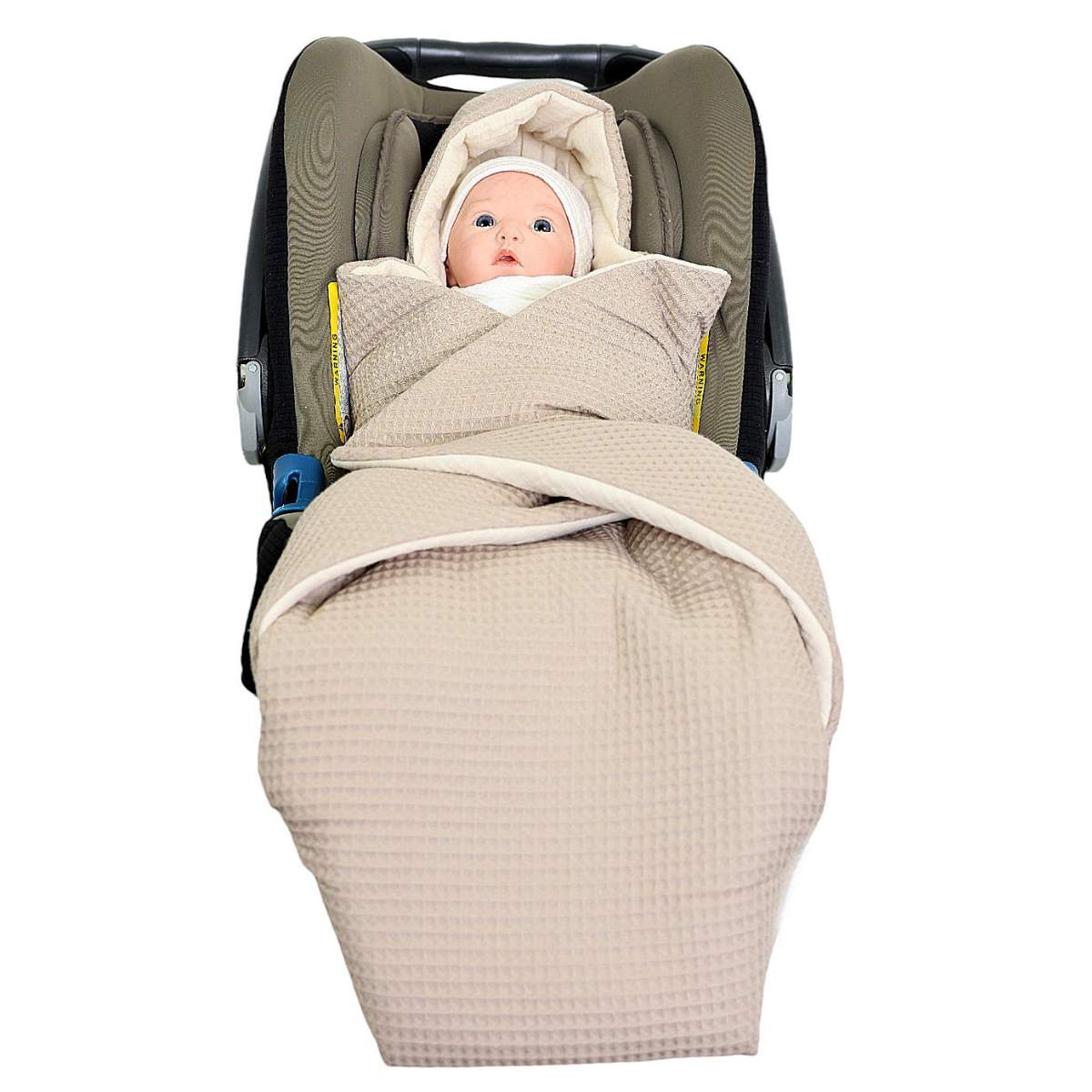 Einschlagdecke Waffelmuster taupe/Musselin beige, Baby, Person
